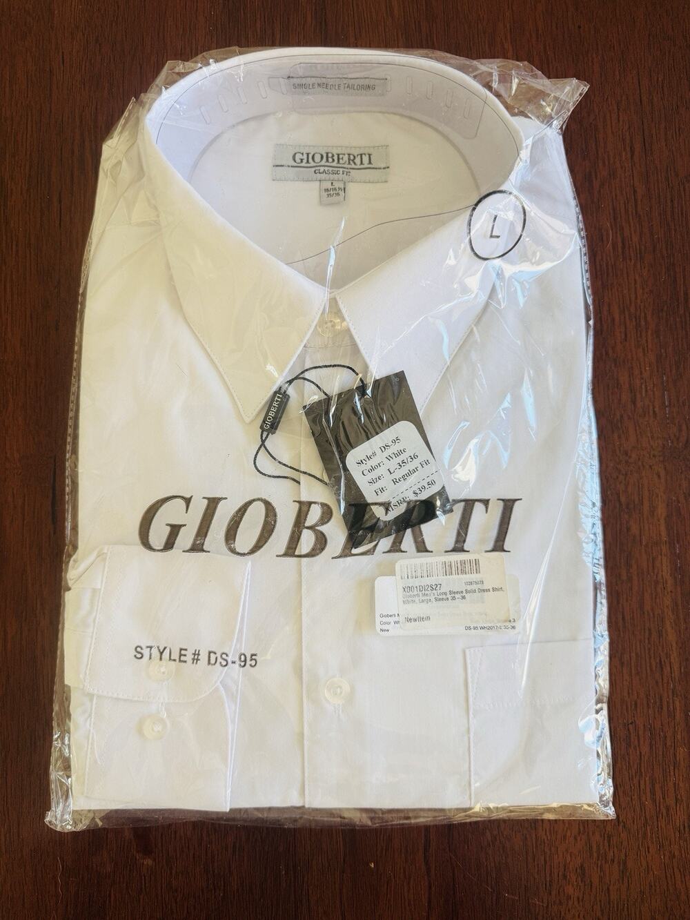 GIOBERTI Men's Solid White Dress Shirt Men’s Size 35-36